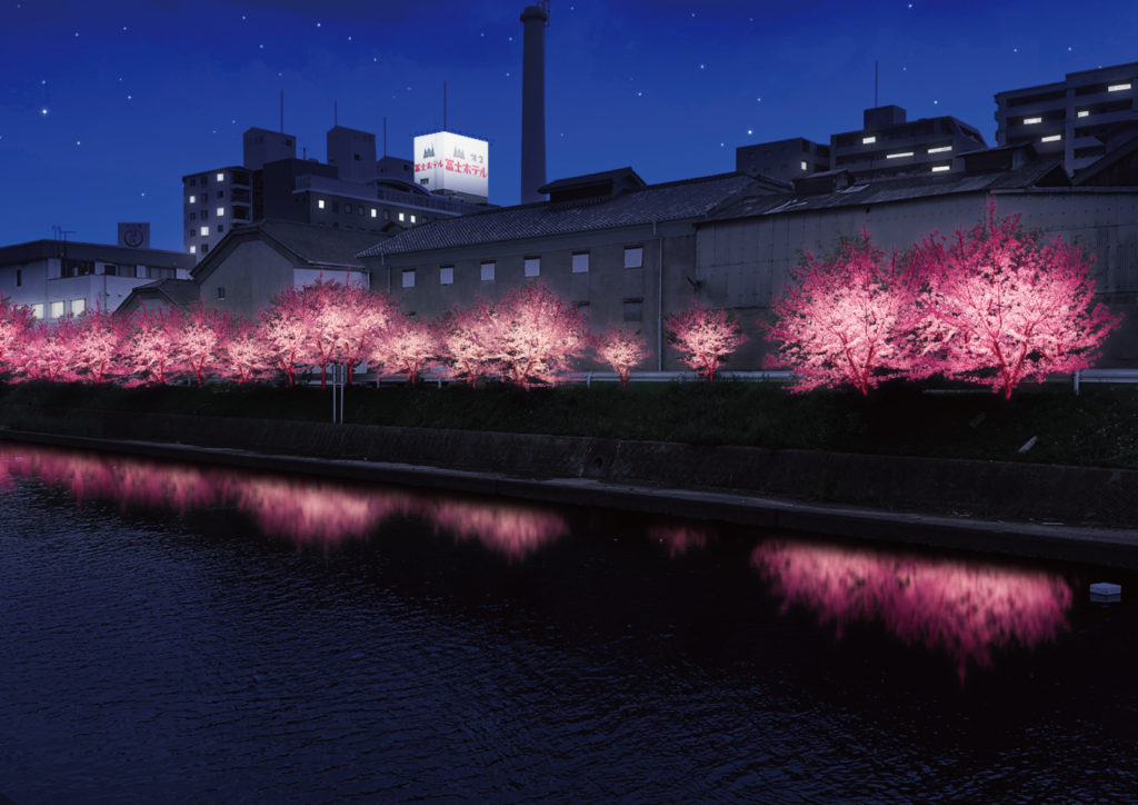 桜並木の春バージョンのライティングのイメージ画像