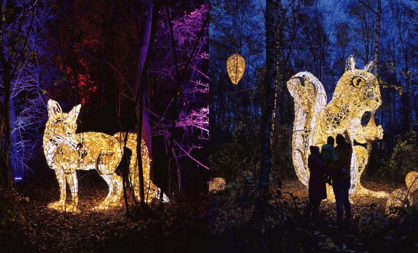 森の中に設置された動物の大型モチーフの写真