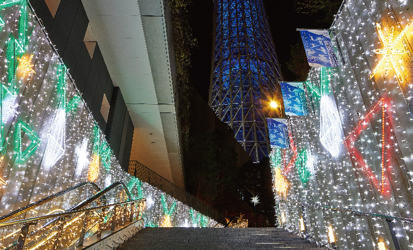 東京スカイツリータウンの階段のイルミネーションの様子