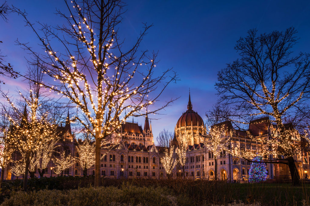 街のライトアップとあわせて電球色でイルミネーションした例
