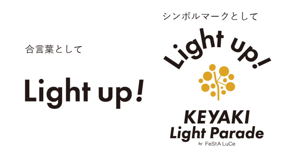 KEYAKI LIGHT PARADE by FeStA LuCeのビジョンである「Light up!」を組み込んだデザイン
