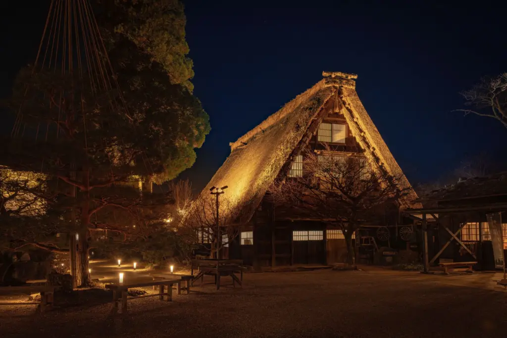 下呂温泉合掌村の常設のライトアップの仕上がり