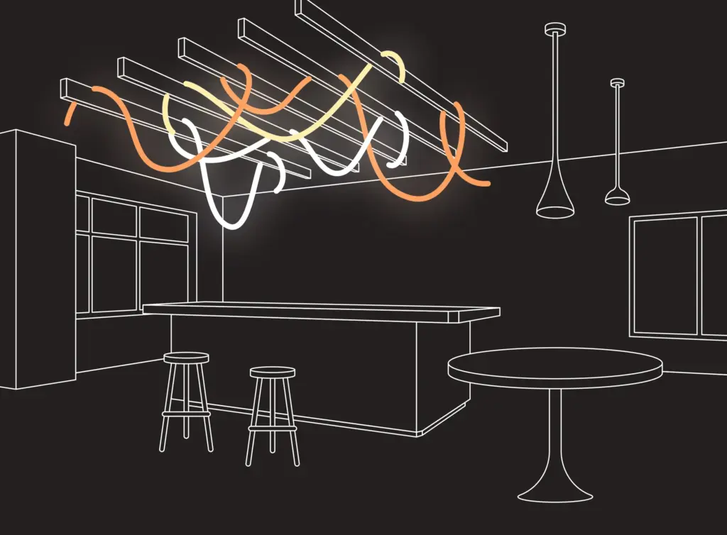 De-Module TUBE360を天井を彩るライティングとして使用しているイメージ