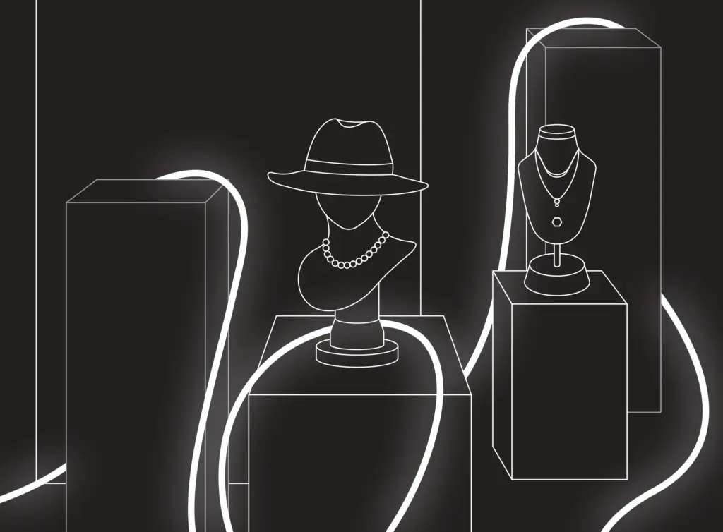 De-Module TUBE360をディスプレイを引き立てる装飾として使用しているイメージ