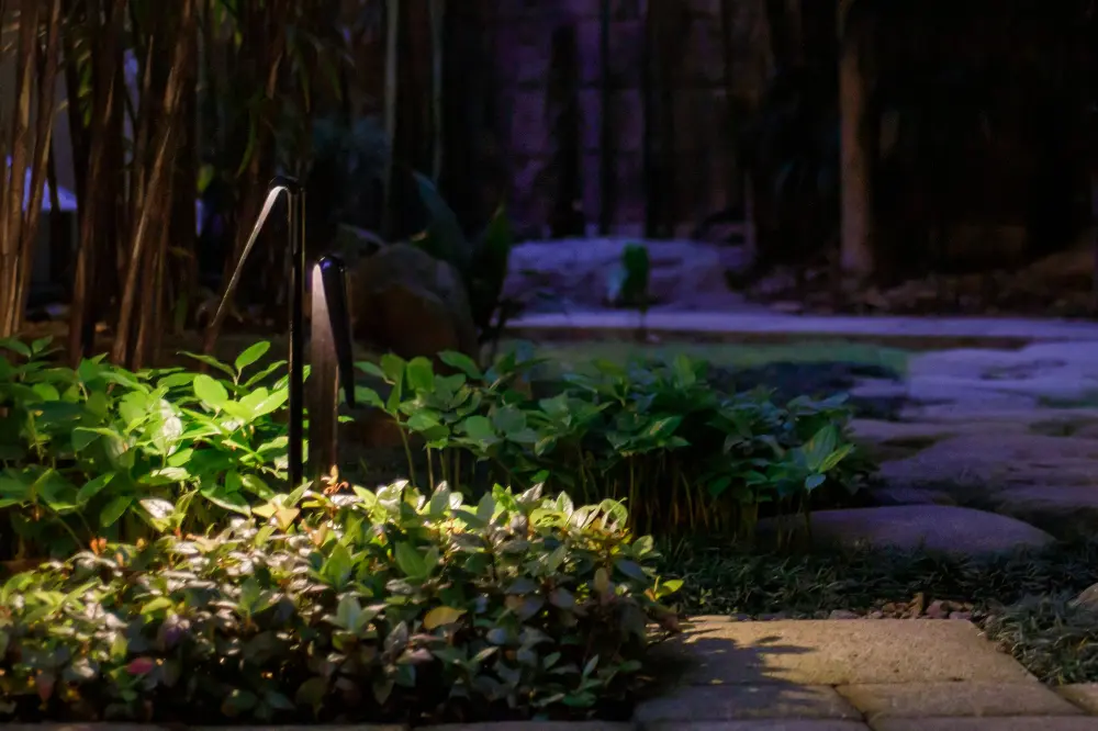 夜に植栽の中にShobuを配置したイメージ